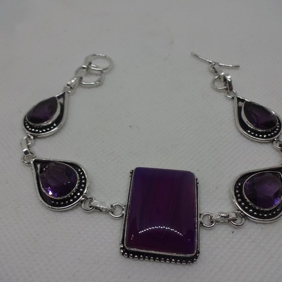 Vivid "PURPLE BOTSWANA AGATE & AMETHYST" Handmade Sterling Bracelet 8.5" #211A - Picture 3 of 3